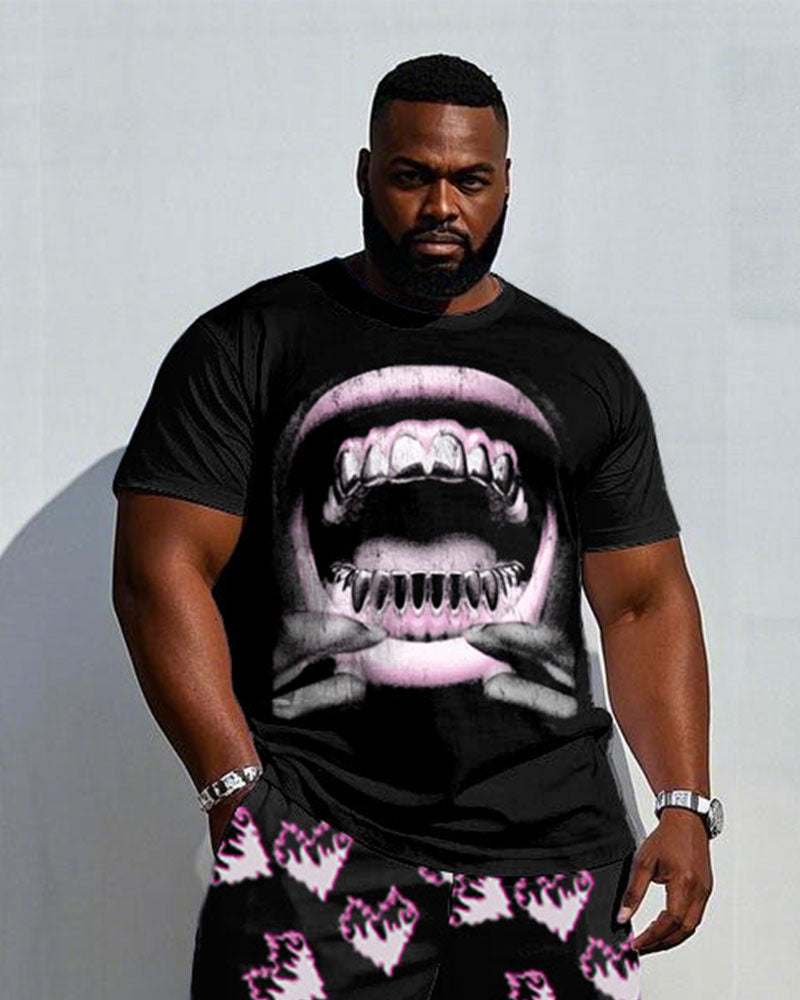 Big & Tall Black Pink Graphic Two-piece Set for big men view 2