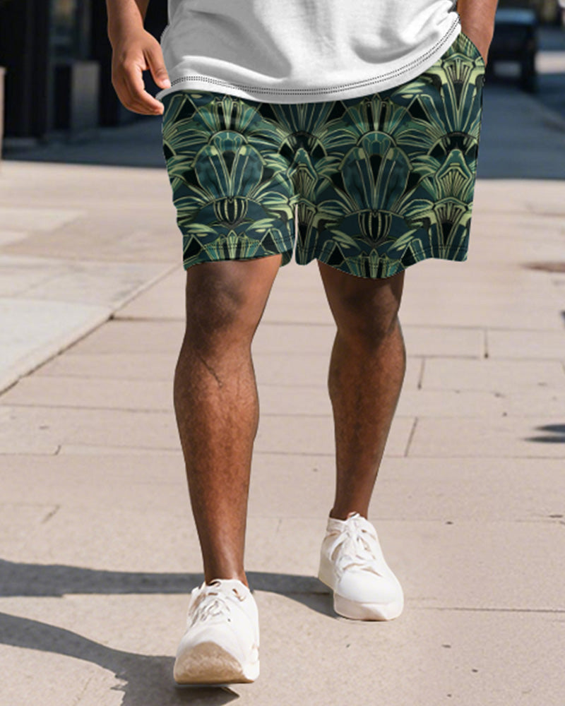 Big & Tall Green Colorblock Geometric Polo Shorts Set for big men view 4