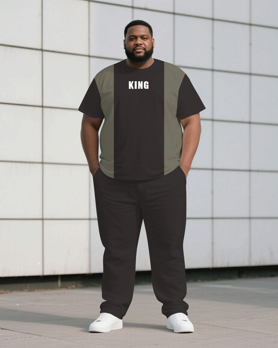 Big & Tall Colorblock Streetwear T-Shirt Pants Set for big men view 1