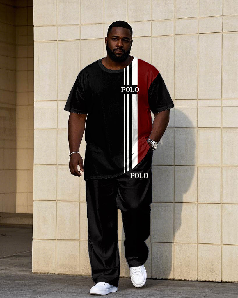 Big & Tall Black Red Colorblock T-Shirt Pants Set for big men view 1