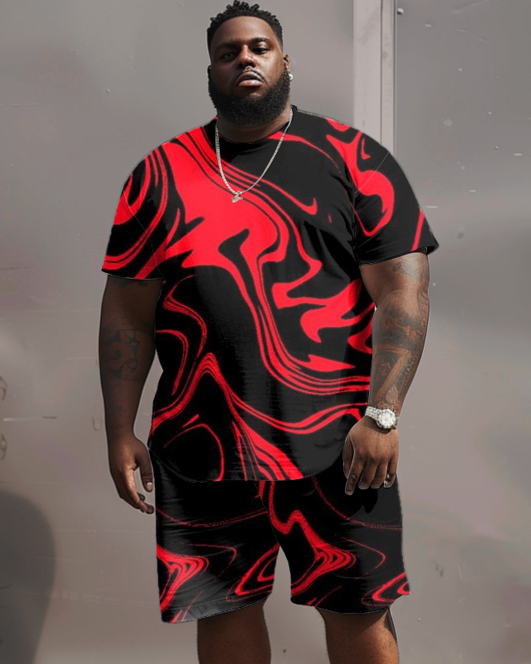 Big & Tall Graphic Streetwear Two-piece Set for big men view 1