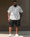 Big & Tall Colorblock Streetwear T-Shirt Shorts Set for big men view 1