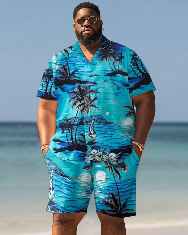 Big & Tall Hawaiian Graphic T-Shirt Shorts Set for big men view 1
