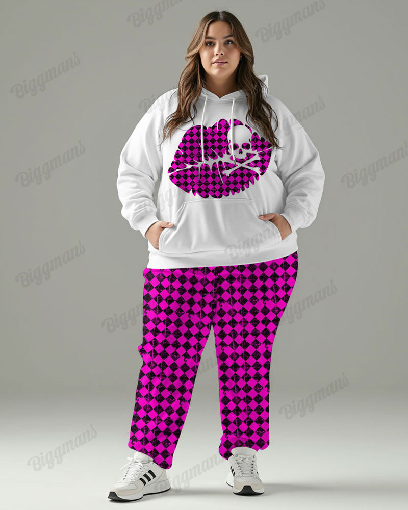 Big & Tall Colorblock Plaid Hoodie Sweatpants Set for big men view 1