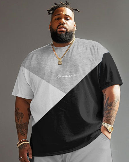 Big & Tall Gray Colorblock Streetwear Two-piece Set for big men view 3