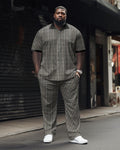Big & Tall Plaid Business Casual Shirt Pants Set for big men view 1