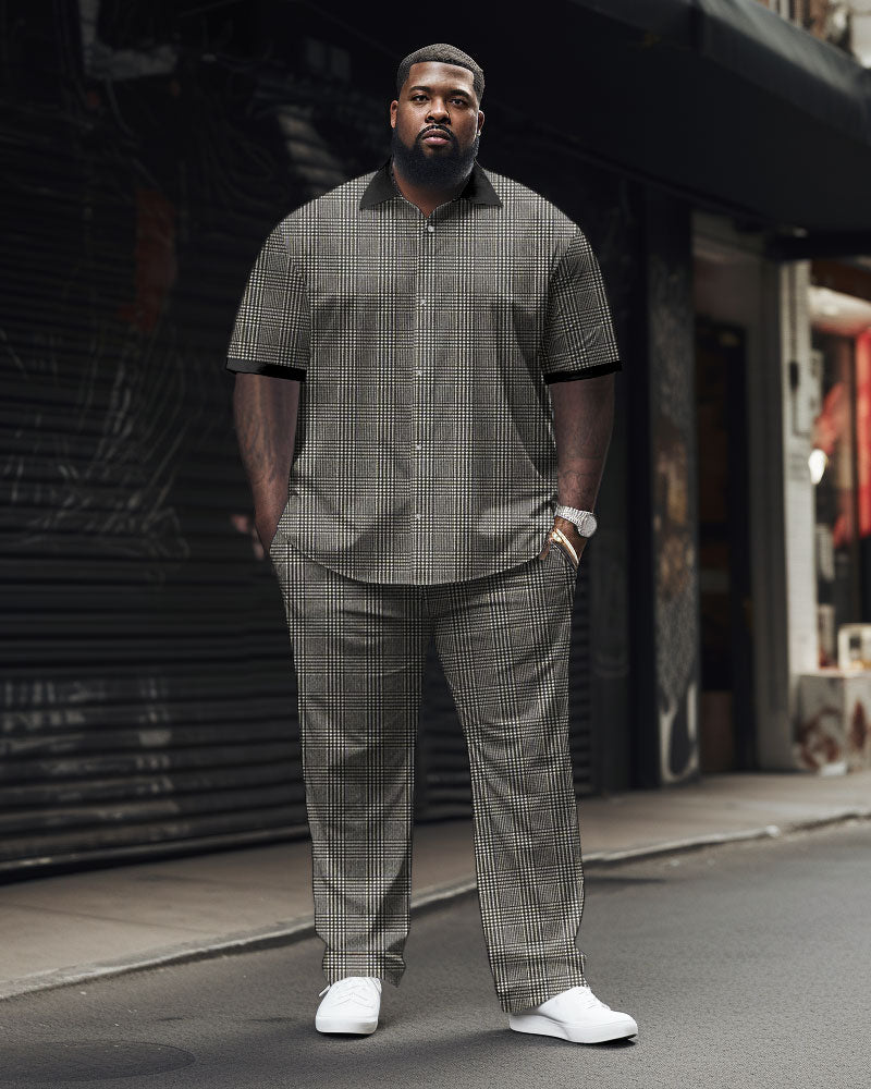 Big & Tall Plaid Business Casual Shirt Pants Set for big men view 1