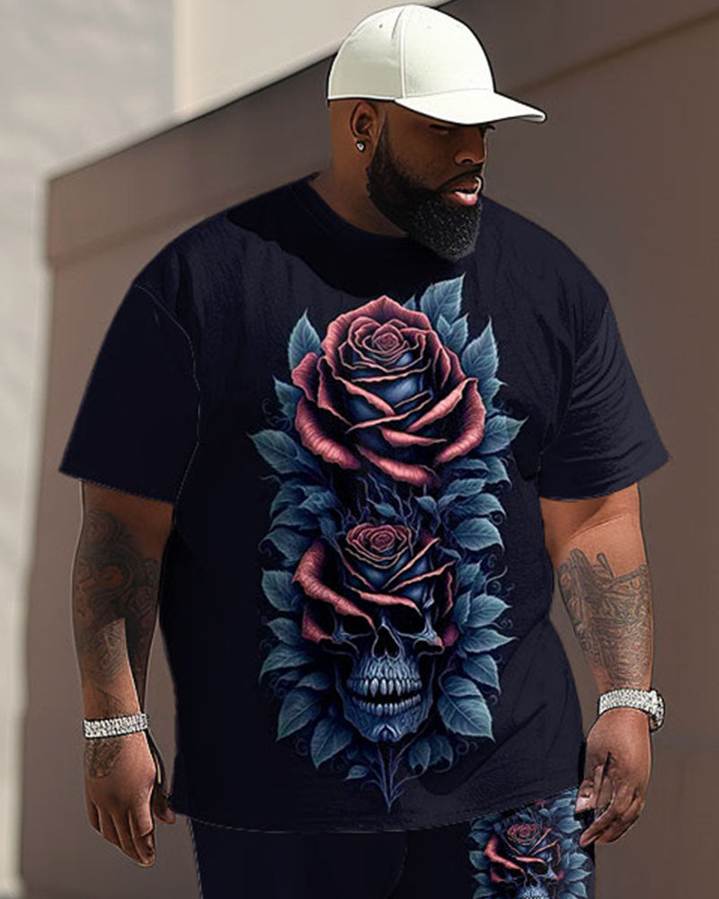 Big & Tall Graphic Streetwear Skull T-Shirt Pants Set for big men view 2