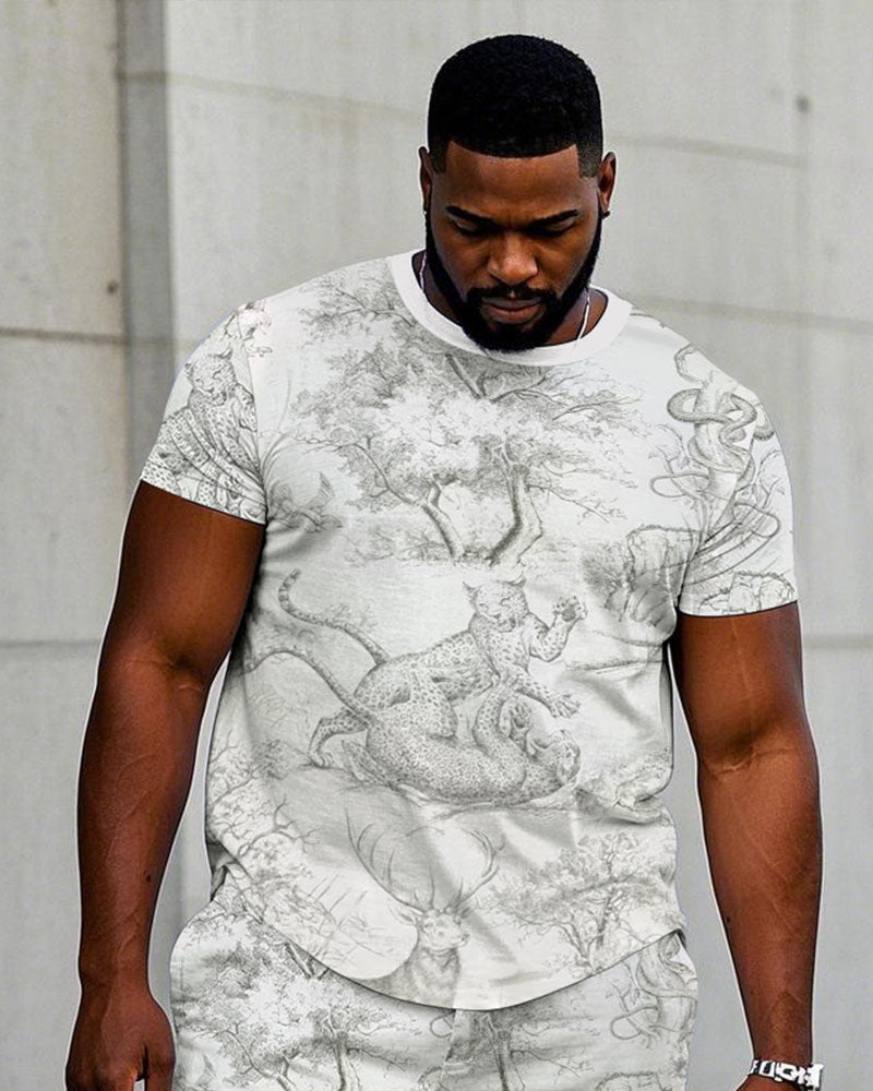 Big & Tall White Streetwear T-Shirt Shorts Set for big men view 2