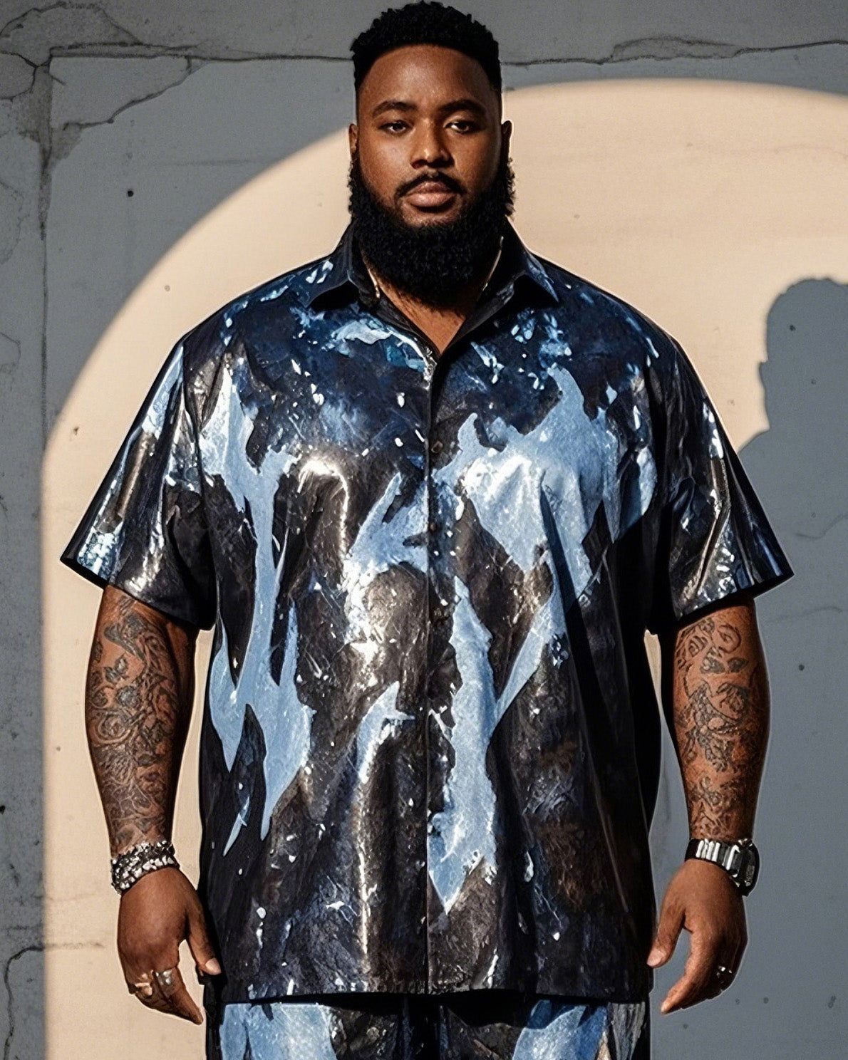 Big & Tall Graphic Splash Ink T-Shirt Shorts Set for big men view 2