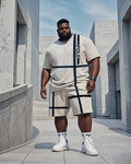 Big & Tall Black Striped Graphic T-Shirt Pants Set for big men view 1