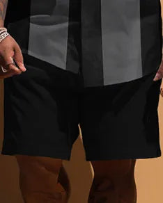 Big & Tall Colorblock Striped T-Shirt Shorts Set for big men view 3