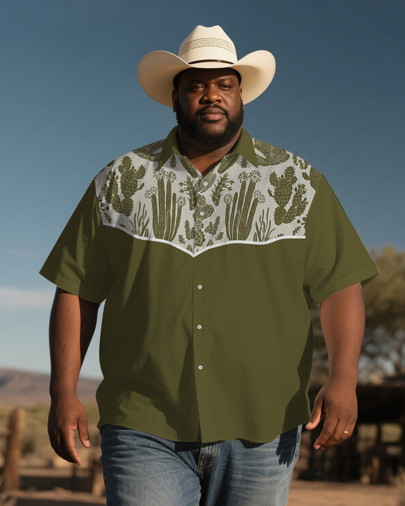 Big & Tall Green Western Graphic Short Sleeve Shirt for big men view 1