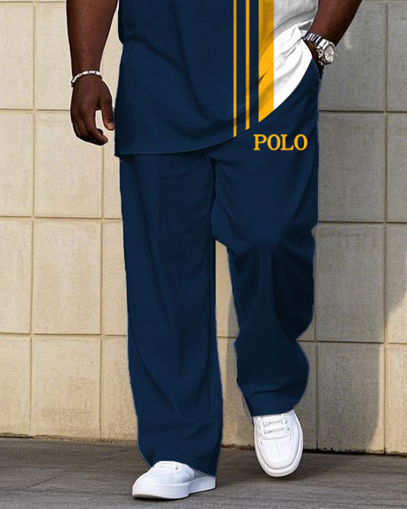 Big & Tall Yellow Colorblock T-Shirt Pants Set for big men view 3