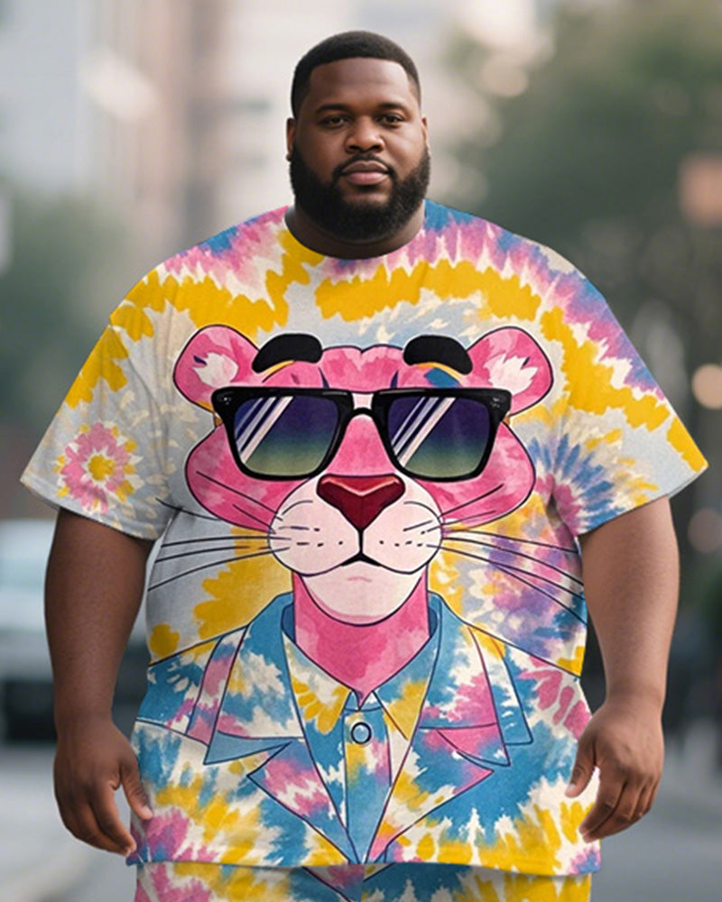 Big & Tall Pink Graphic Graffiti T-Shirt Shorts Set for big men view 2