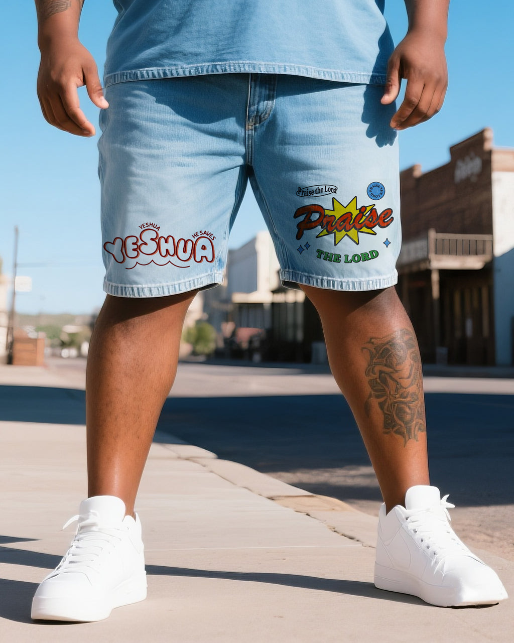 Big & Tall Denim T-Shirt Shorts Set for big men view 3