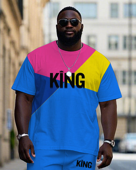 Big & Tall Colorblock Graphic T-Shirt Pants Set for big men view 2