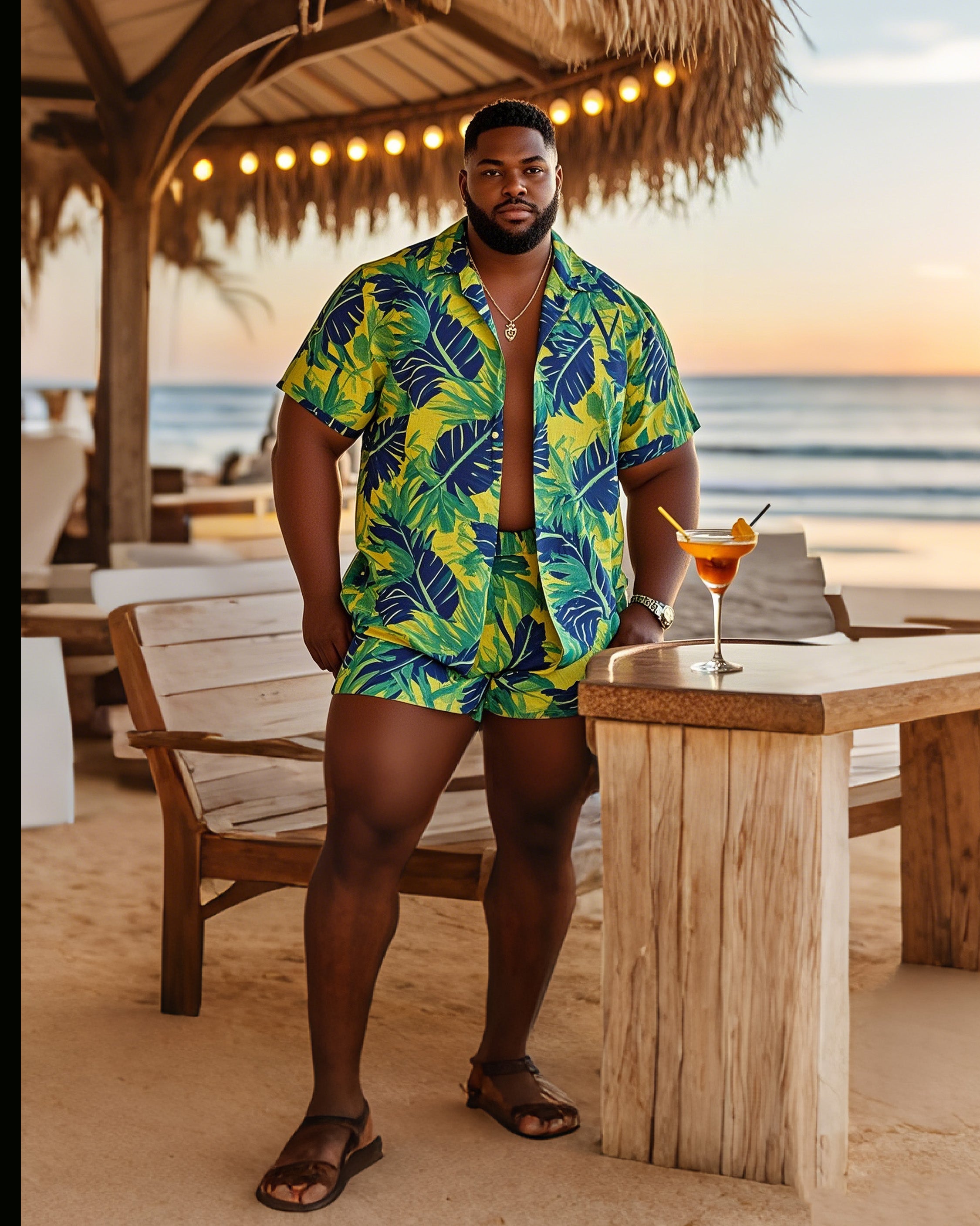 Big & Tall Hawaiian T-Shirt Pants Set for big men view 3