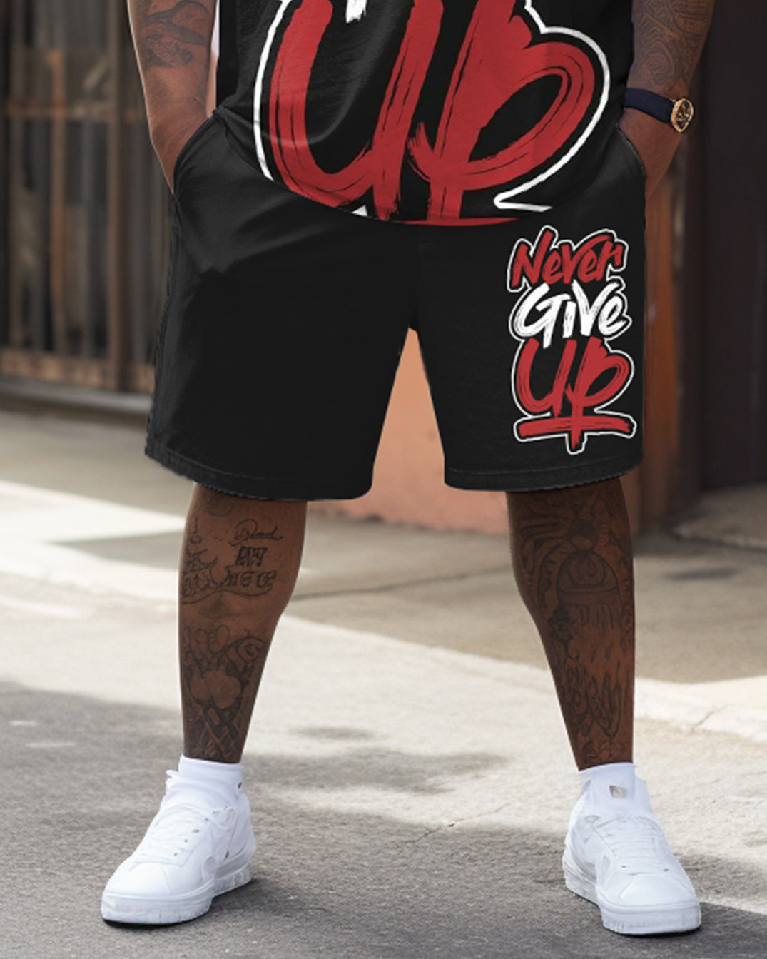 Big & Tall Graphic Streetwear T-Shirt Shorts Set for big men view 4