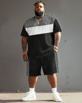 Big & Tall Patchwork T-Shirt Shorts Set for big men view 2