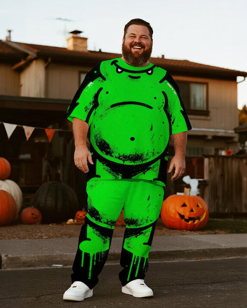 Big & Tall Green Graffiti T-Shirt Pants Set for big men view 1