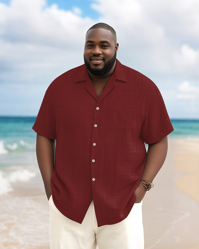 Big & Tall Solid Color Patchwork Short Sleeve Shirt for big men view 7