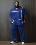 Big & Tall Blue Gradient Striped T-Shirt Shorts Set for big men view 1