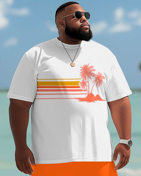 Big & Tall Hawaiian Gradient T-Shirt Shorts Set for big men view 3