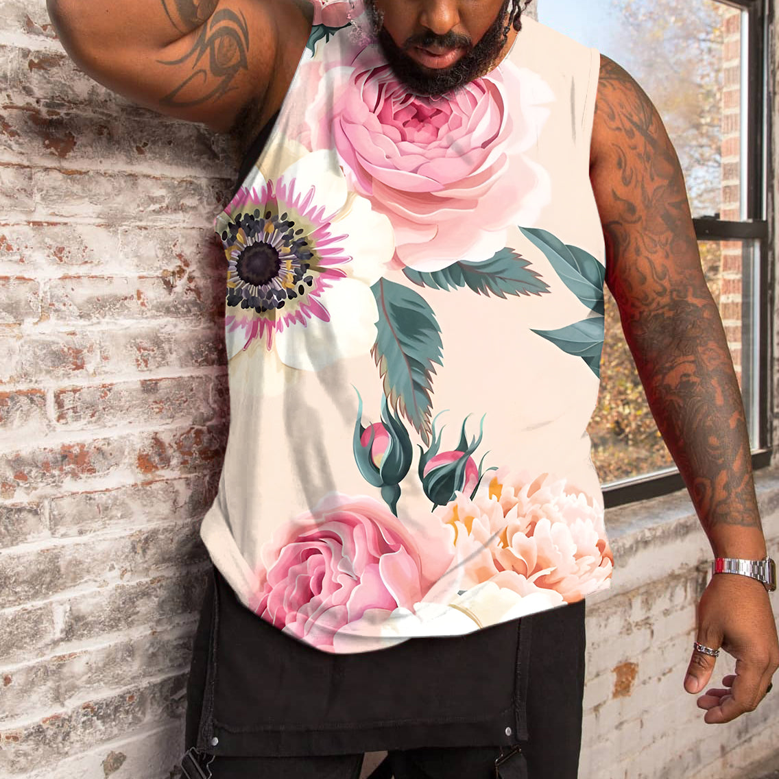 Big & Tall Pink Floral Men's Clothing for big men
