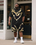 Big & Tall Black Geometric Graphic T-Shirt Shorts Set for big men view 1