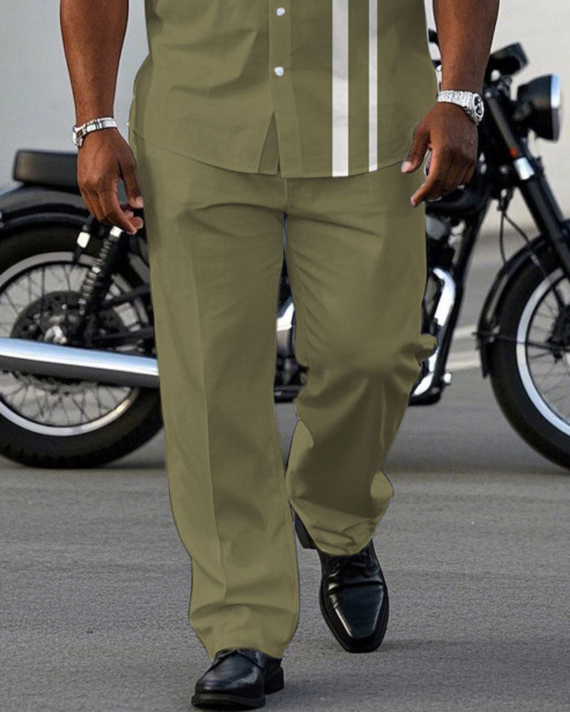 Big & Tall White Khaki Colorblock T-Shirt Pants Set for big men view 3