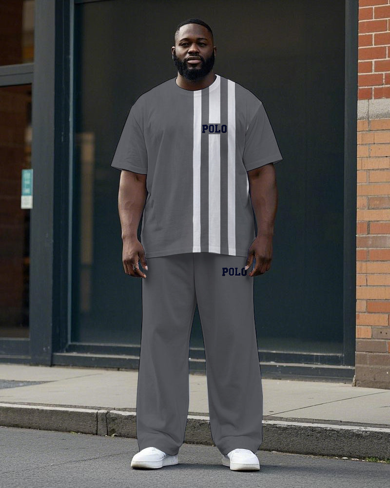 Big & Tall Striped Graphic T-Shirt Pants Set for big men view 1