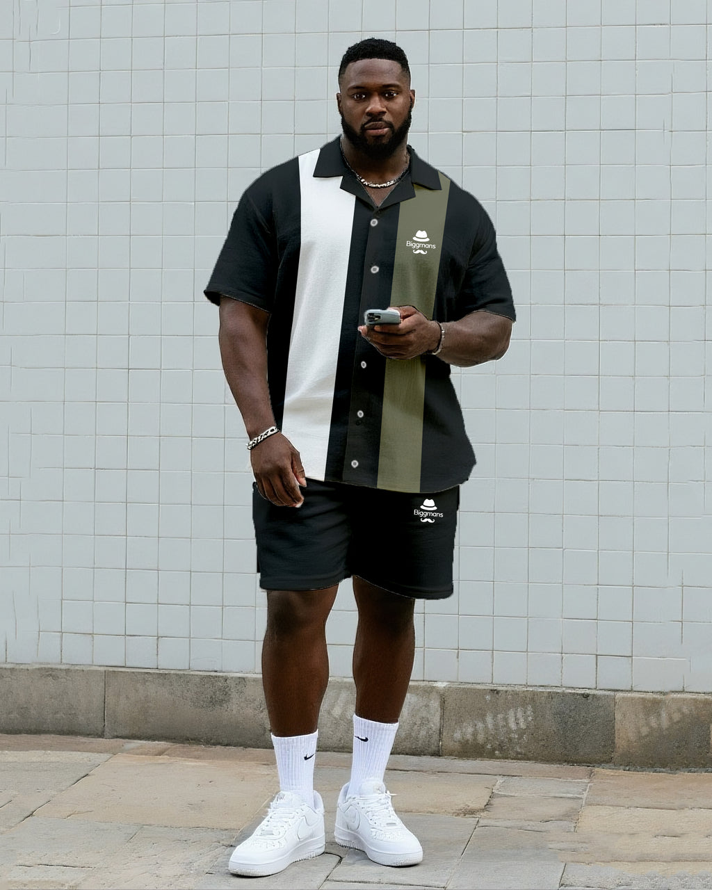Big & Tall Striped T-Shirt Shorts Set for big men view 1