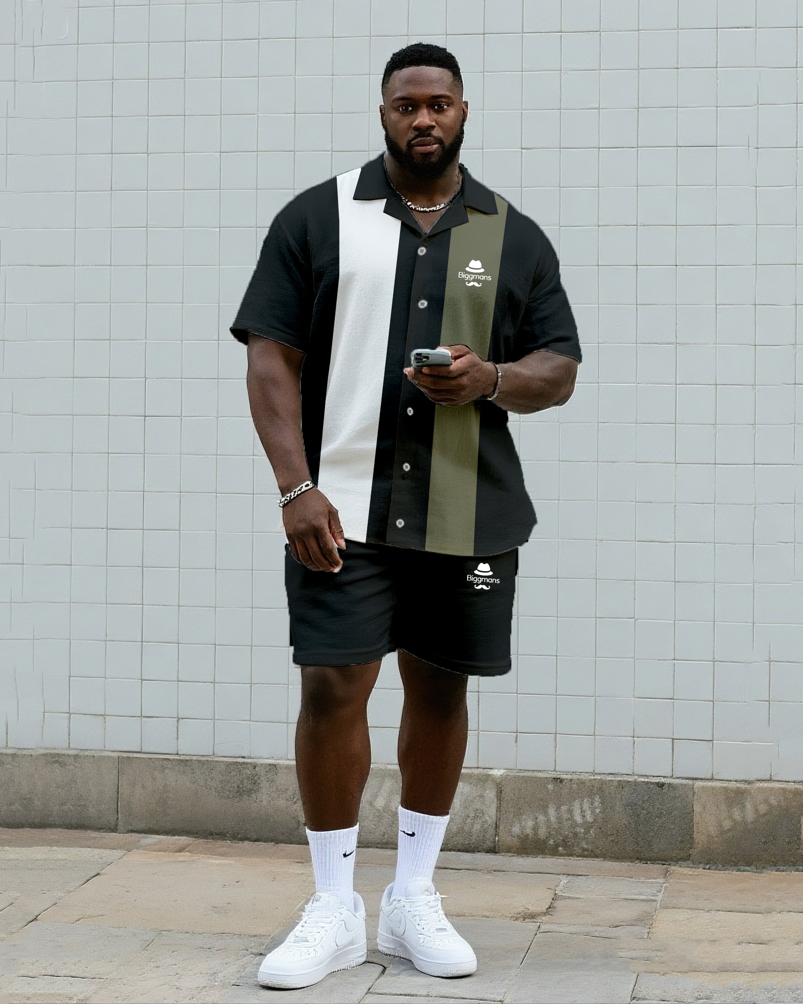 Big & Tall Striped T-Shirt Shorts Set for big men view 1