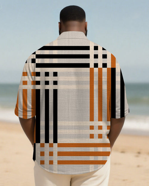 Big & Tall Orange Plaid Patchwork Long Sleeve Shirt for big men view 2