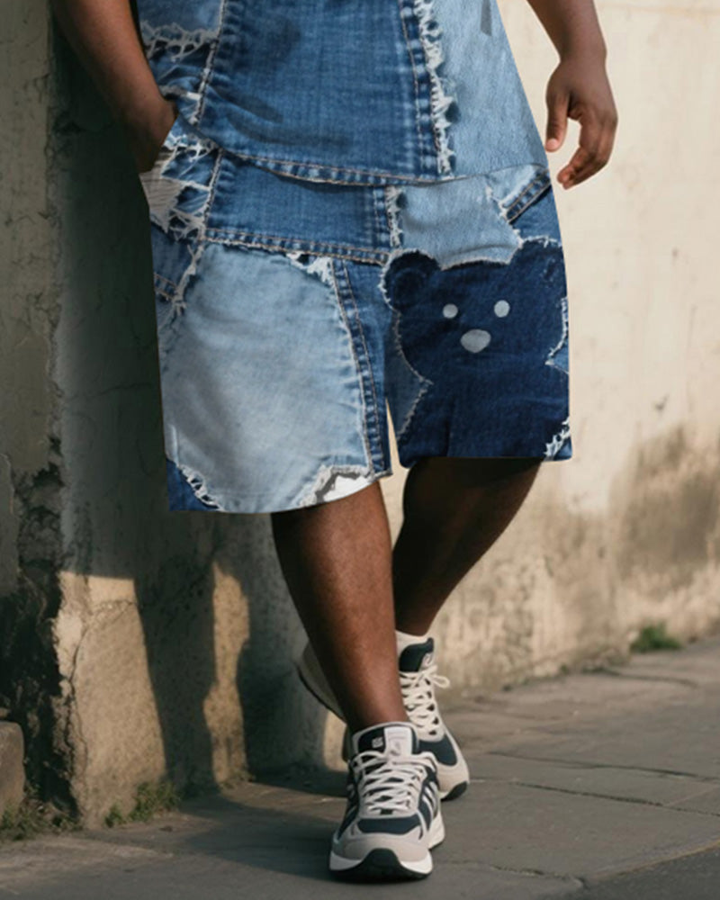 Big & Tall Blue Denim Graphic Two-piece Set for big men view 3
