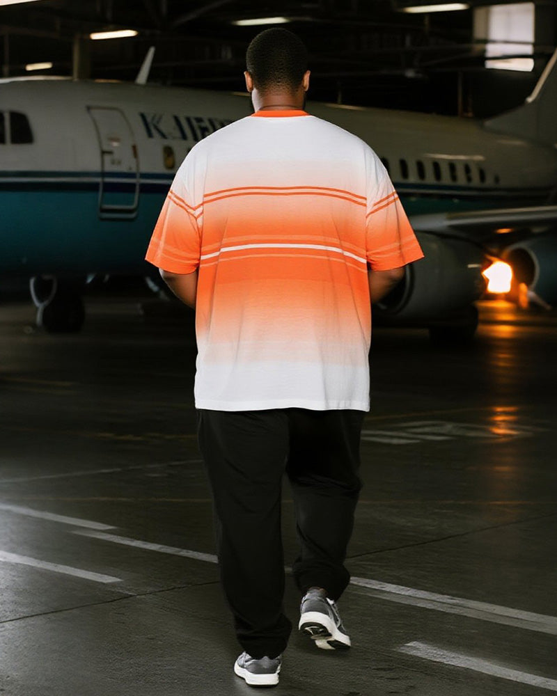 Big & Tall Orange Gradient Striped T-Shirt Pants Set for big men view 4