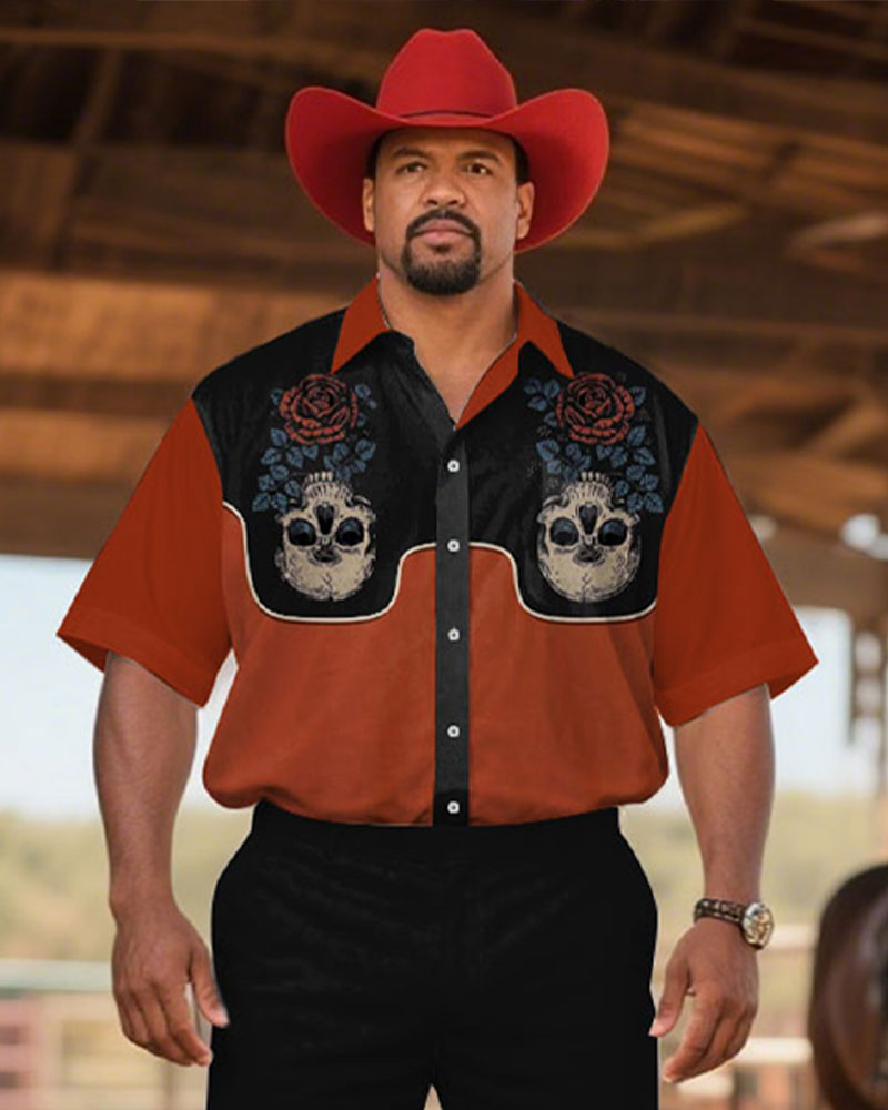 Big & Tall Black Red Western T-Shirt Pants Set for big men view 2