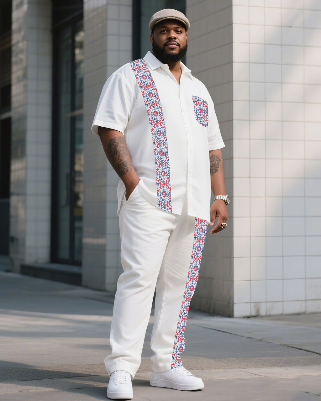 Big & Tall Striped T-Shirt Pants Set for big men view 1