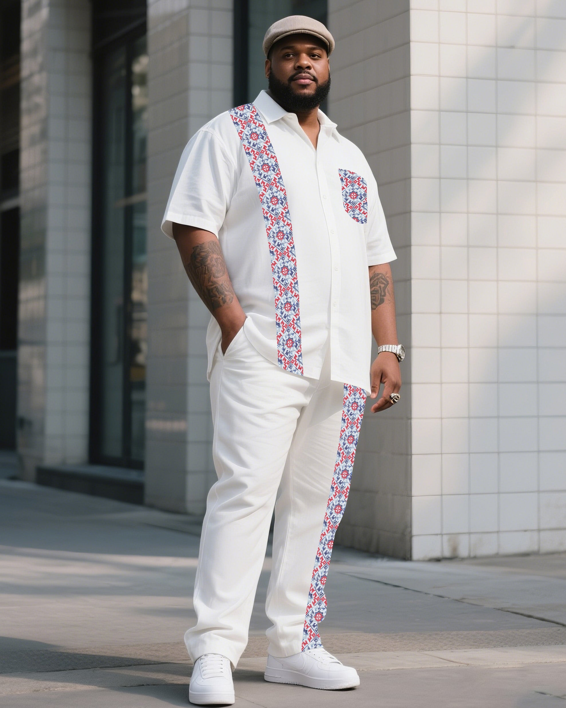 Big & Tall Striped T-Shirt Pants Set for big men view 1
