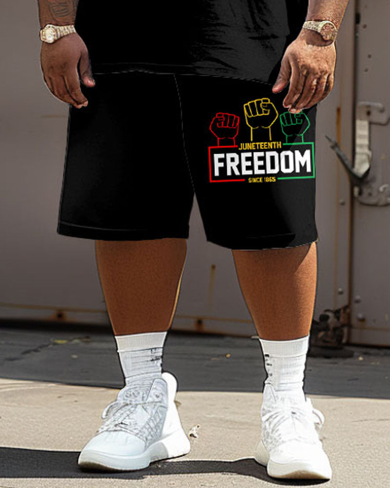 Big & Tall Black Juneteenth T-Shirt Shorts Set for big men view 4