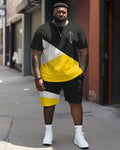 Big & Tall Patchwork Streetwear T-Shirt Shorts Set for big men view 1