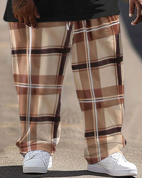 Big & Tall Plaid Streetwear Two-piece Set for big men view 3