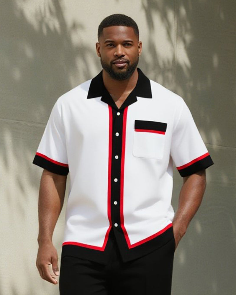 Big & Tall Black Red Striped T-Shirt Pants Set for big men view 2