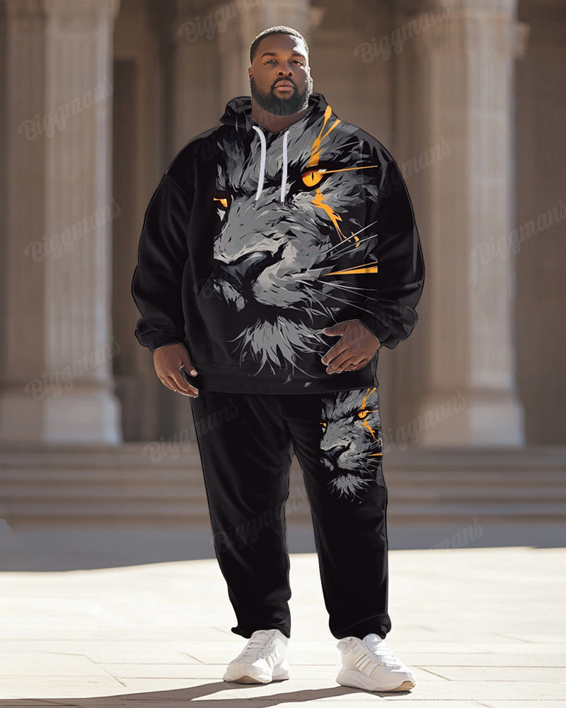 Big & Tall Black Graphic Hoodie Sweatpants Set for big men view 1