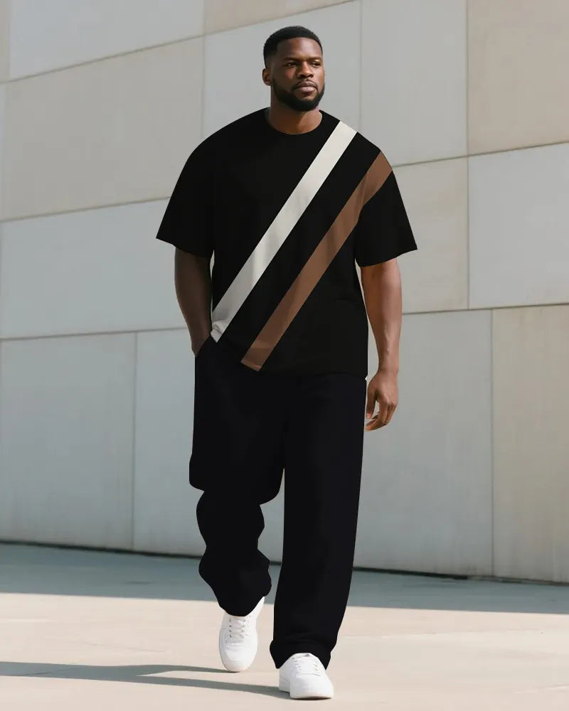 Big & Tall Colorblock Striped T-Shirt Pants Set for big men view 1