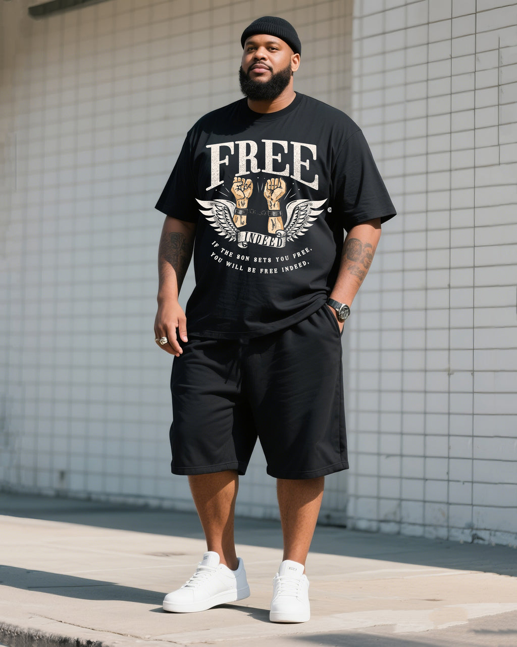 Big & Tall Graphic T-Shirt Shorts Set for big men view 1