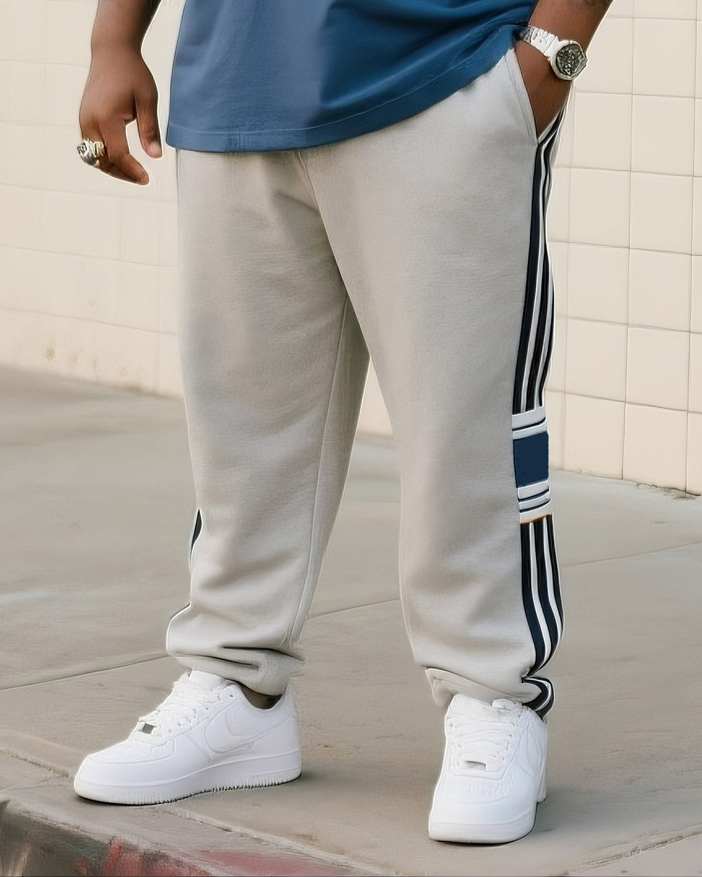 Big & Tall Geometric Striped T-Shirt Pants Set for big men view 3