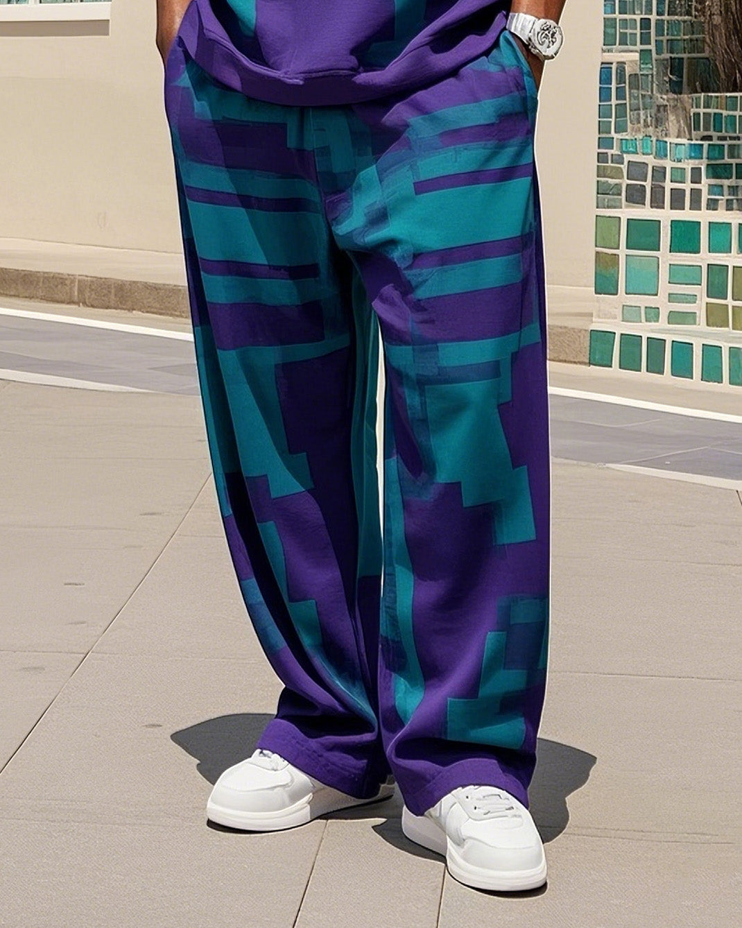 Big & Tall Colorblock Graphic Vest Pants Set for big men view 3