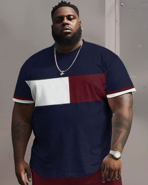 Big & Tall Colorblock Streetwear T-Shirt Shorts Set for big men view 3